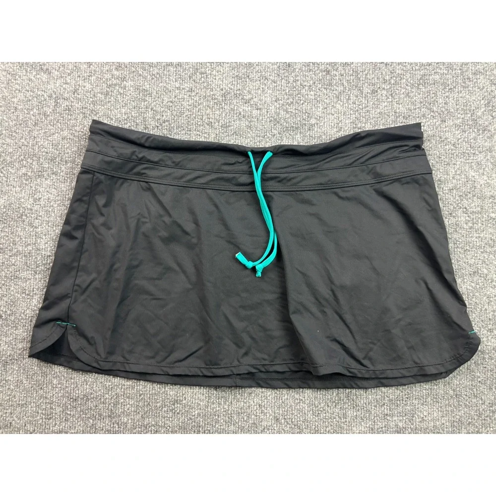 Athleta Swim Skort Women Large Black Drawstring Pockets Activewear